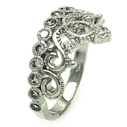 Silver 925 Rhodium Plated Crown Pear and Round CZ Ring - BGR00113