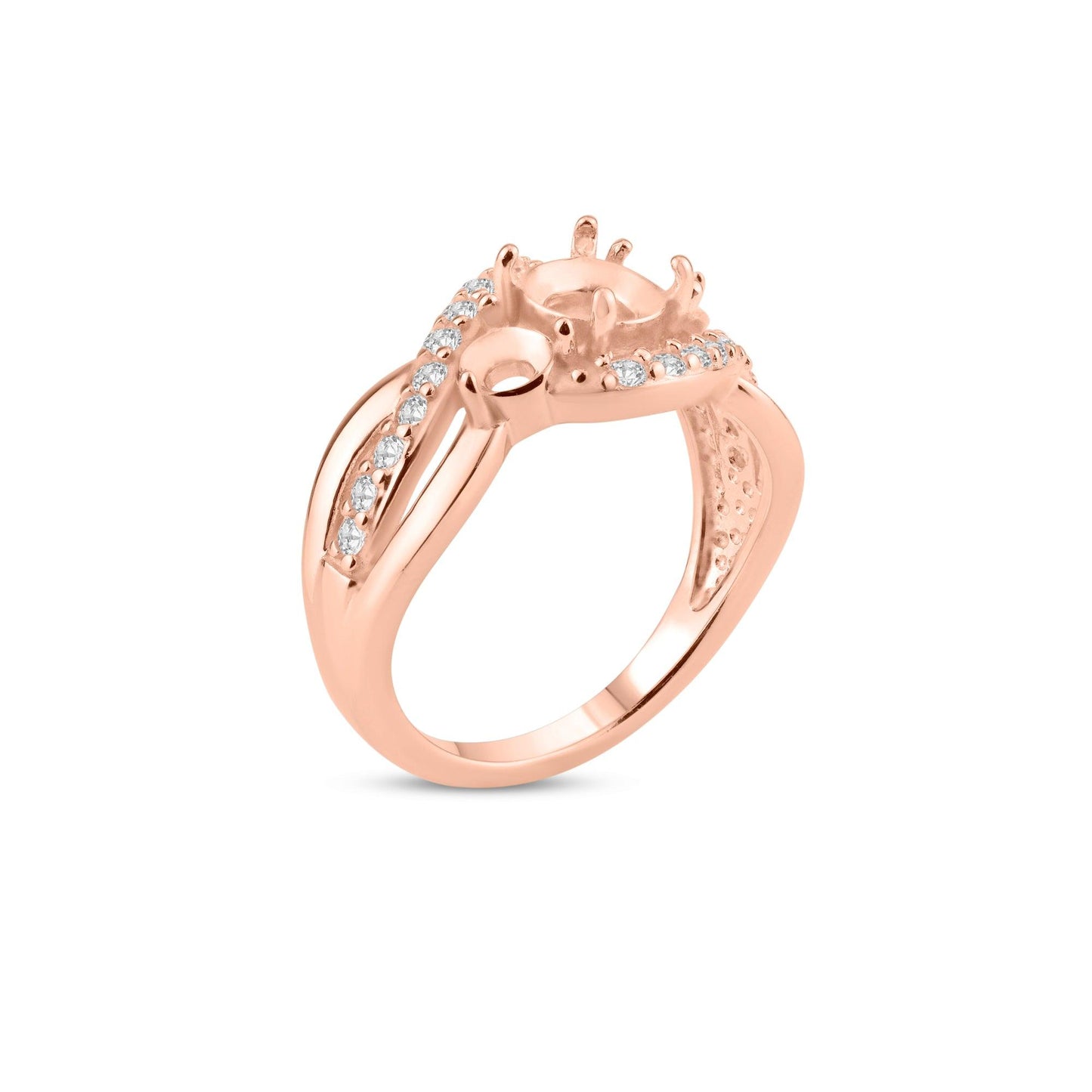Rose Gold Plated 925 Sterling Silver 3 Mounting Stones Taper Shank Ring - BGR00813RGP