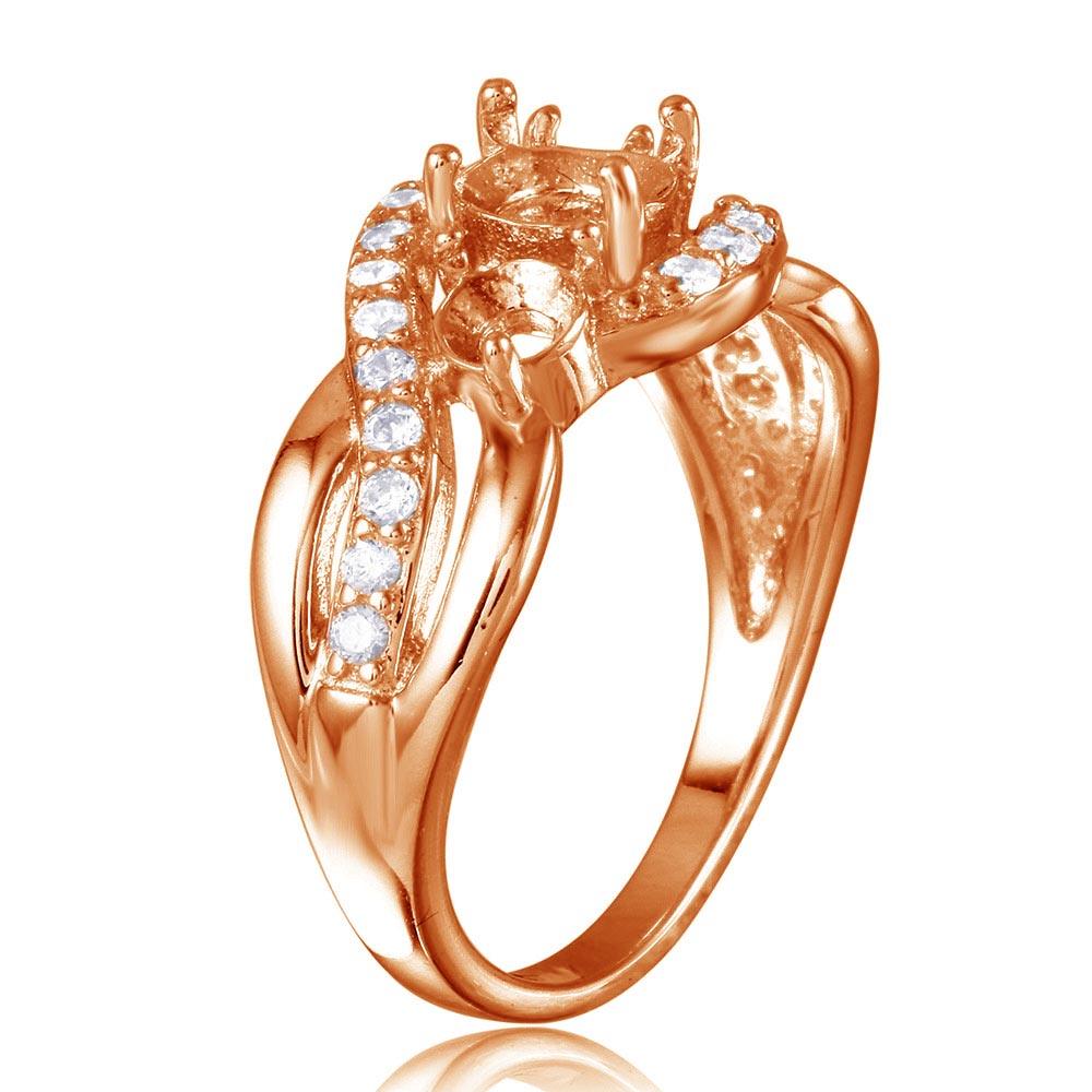 Rose Gold Plated 925 Sterling Silver 3 Mounting Stones Taper Shank Ring - BGR00813RGP
