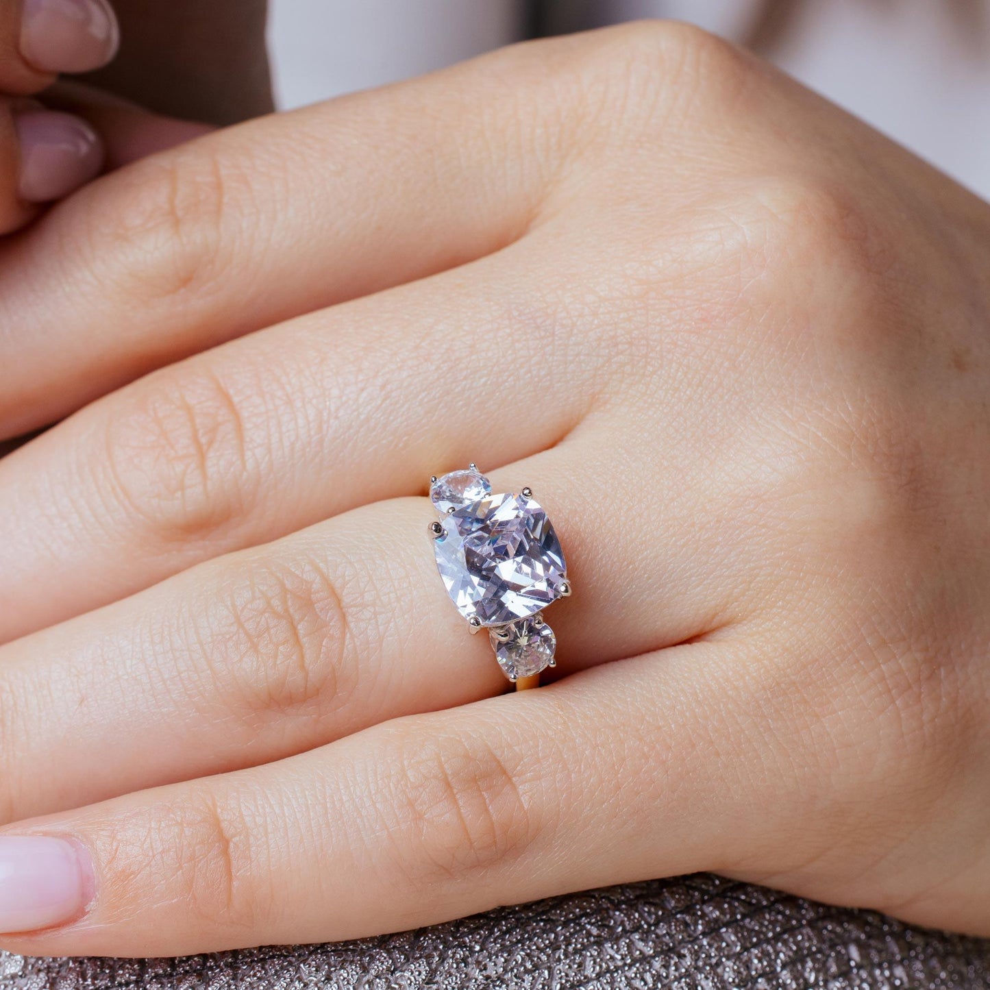 Rhodium Plated 925 Sterling Silver Past Present Future Ring - BGR01220RHD