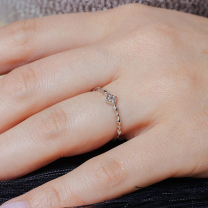 Rhodium Plated 925 Sterling Silver Diamond Shape 4 Clear CZ Ring - BGR01226CLR