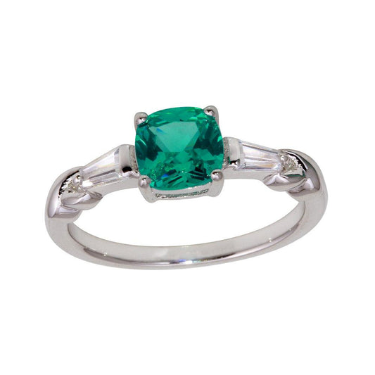 Silver 925 Rhodium Plated Teal CZ Stone Ring - BGR01237 | Silver Palace Inc.