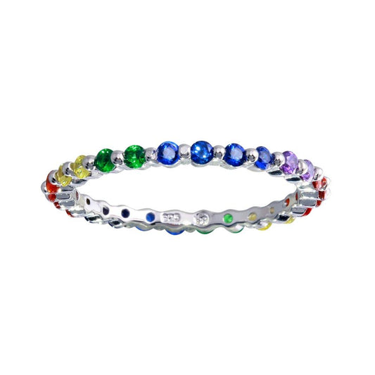 Silver 925 Rhodium Plated Rainbow CZ Eternity Ring - BGR01243 | Silver Palace Inc.