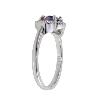 Rhodium Plated 925 Sterling Silver Oval Synthetic Mystic Topaz CZ Ring - BGR01247