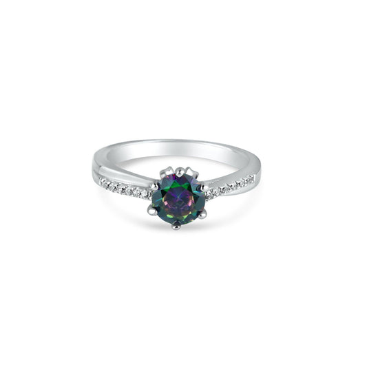 Silver 925 Rhodium Plated Round Mystic Topaz CZ Ring - BGR01264 | Silver Palace Inc.