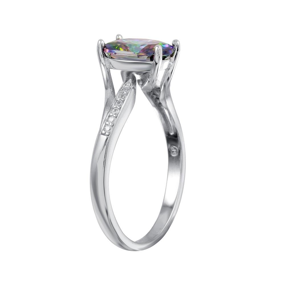 Rhodium Plated 925 Sterling Silver Oval Mystic Topaz CZ Ring - BGR01266