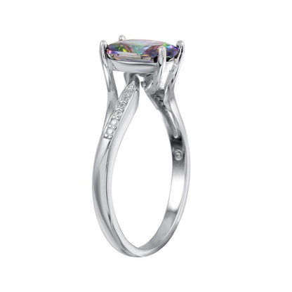 Rhodium Plated 925 Sterling Silver Oval Mystic Topaz CZ Ring - BGR01266