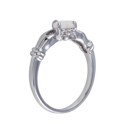 Rhodium Plated 925 Sterling Silver Heart Opal Ring - BGR01273