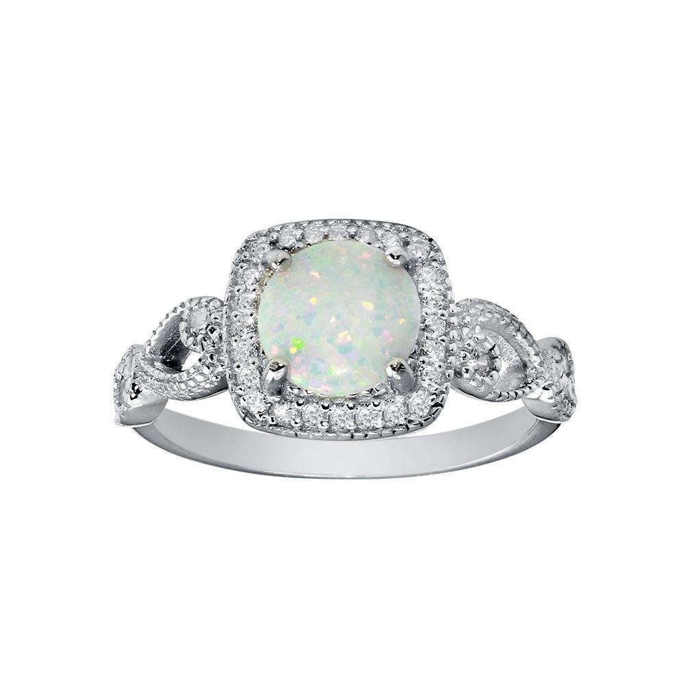 Rhodium Plated 925 Sterling Silver Infinite Shank Square Opal Stone Ring - BGR01291 | Silver Palace Inc.