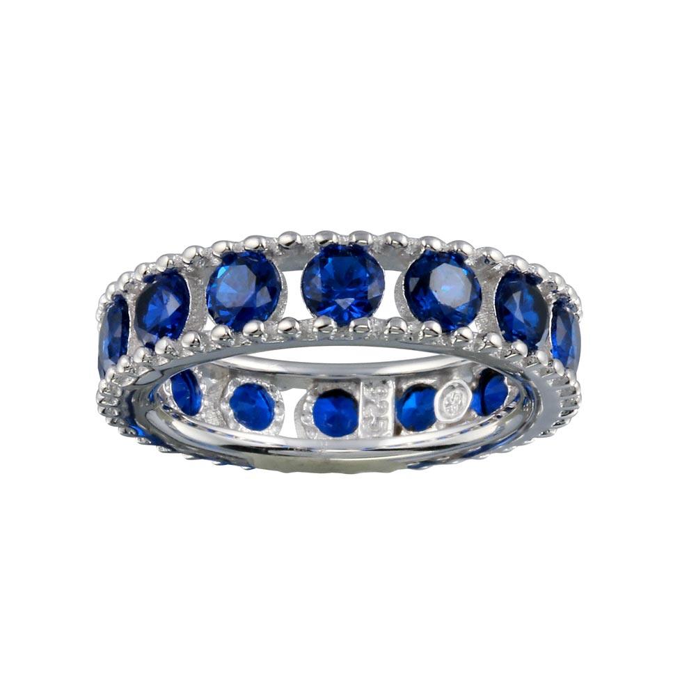 Rhodium Plated 925 Sterling Silver Round Blue CZ Band - BGR01293BLU | Silver Palace Inc.