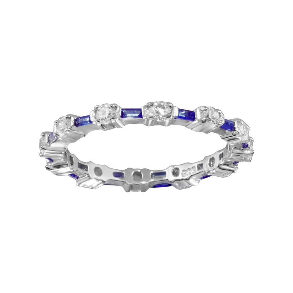 Silver 925 Alternating Blue Clear CZ Eternity Band - BGR01311BLU | Silver Palace Inc.