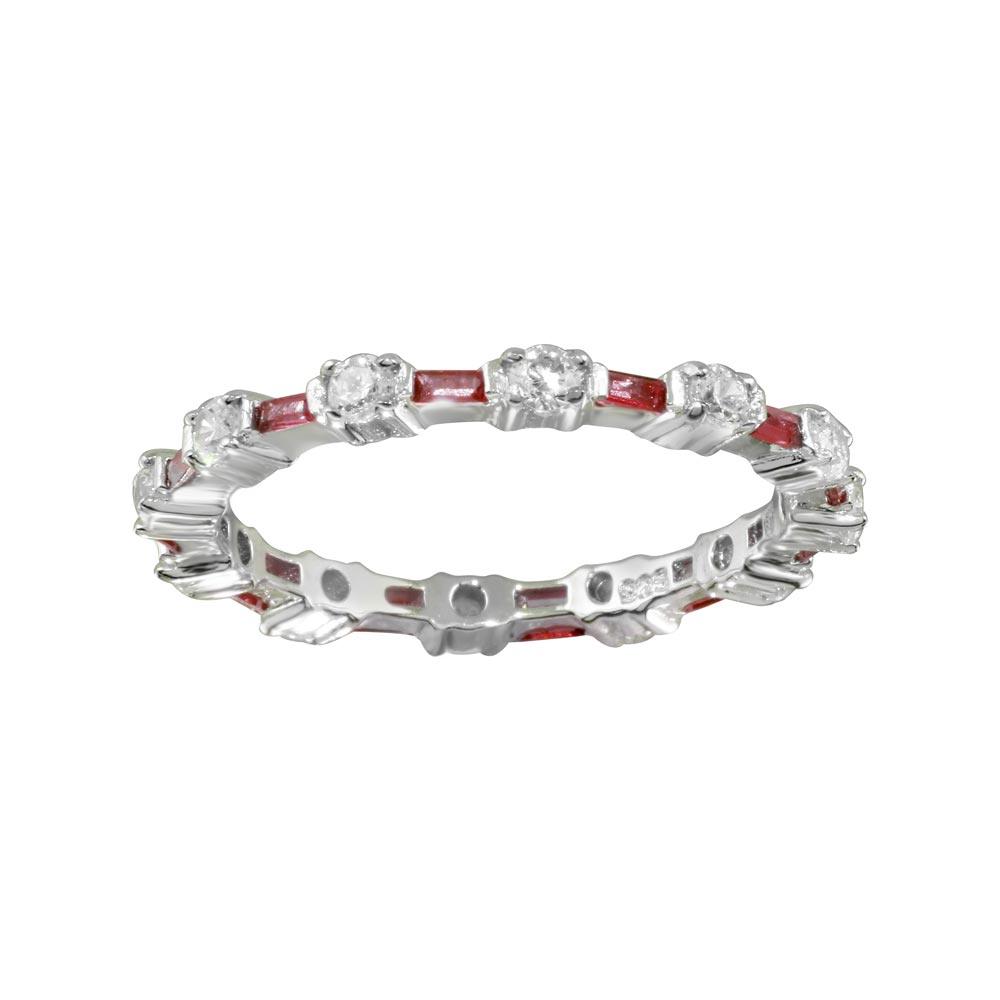 Silver 925 Alternating Red Clear CZ Eternity Band - BGR01311RED | Silver Palace Inc.