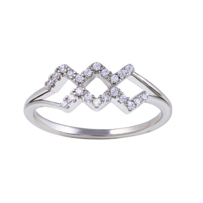 Rhodium Plated 925 Sterling Silver Aquarius CZ Zodiac Sign Ring - BGR01319 | Silver Palace Inc.