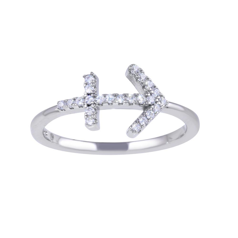 Rhodium Plated 925 Sterling Silver Sagittarius CZ Zodiac Sign Ring - BGR01321 | Silver Palace Inc.