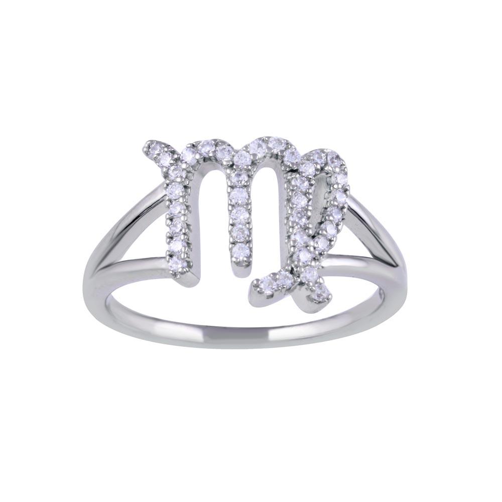 Rhodium Plated 925 Sterling Silver Virgo CZ Zodiac Sign Ring - BGR01322 | Silver Palace Inc.