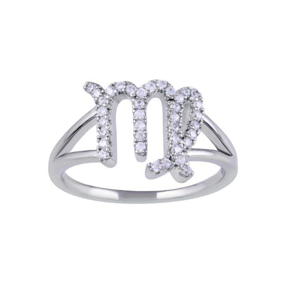 Rhodium Plated 925 Sterling Silver Virgo CZ Zodiac Sign Ring - BGR01322 | Silver Palace Inc.