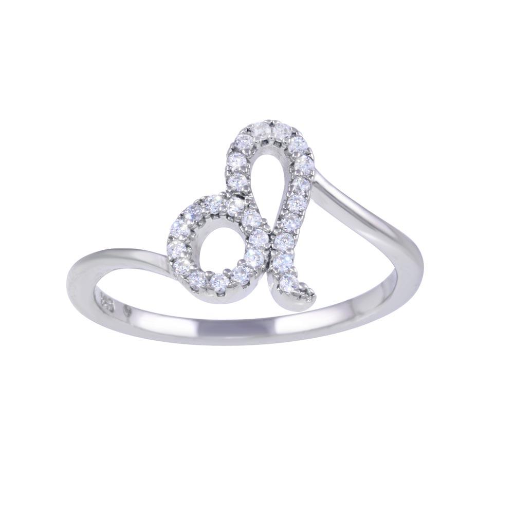 Rhodium Plated 925 Sterling Silver Leo CZ Zodiac Sign Ring - BGR01327 | Silver Palace Inc.