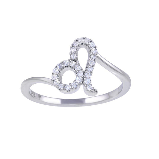 Rhodium Plated 925 Sterling Silver Leo CZ Zodiac Sign Ring - BGR01327 | Silver Palace Inc.