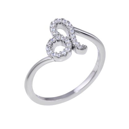 Rhodium Plated 925 Sterling Silver Leo CZ Zodiac Sign Ring - BGR01327