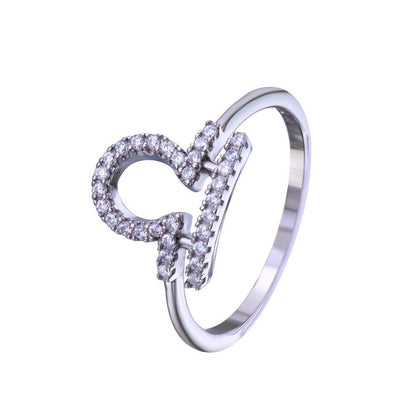 Rhodium Plated 925 Sterling Silver Libra CZ Zodiac Sign Ring - BGR01328