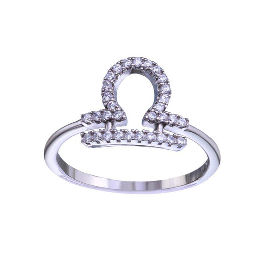 Rhodium Plated 925 Sterling Silver Libra CZ Zodiac Sign Ring - BGR01328 | Silver Palace Inc.