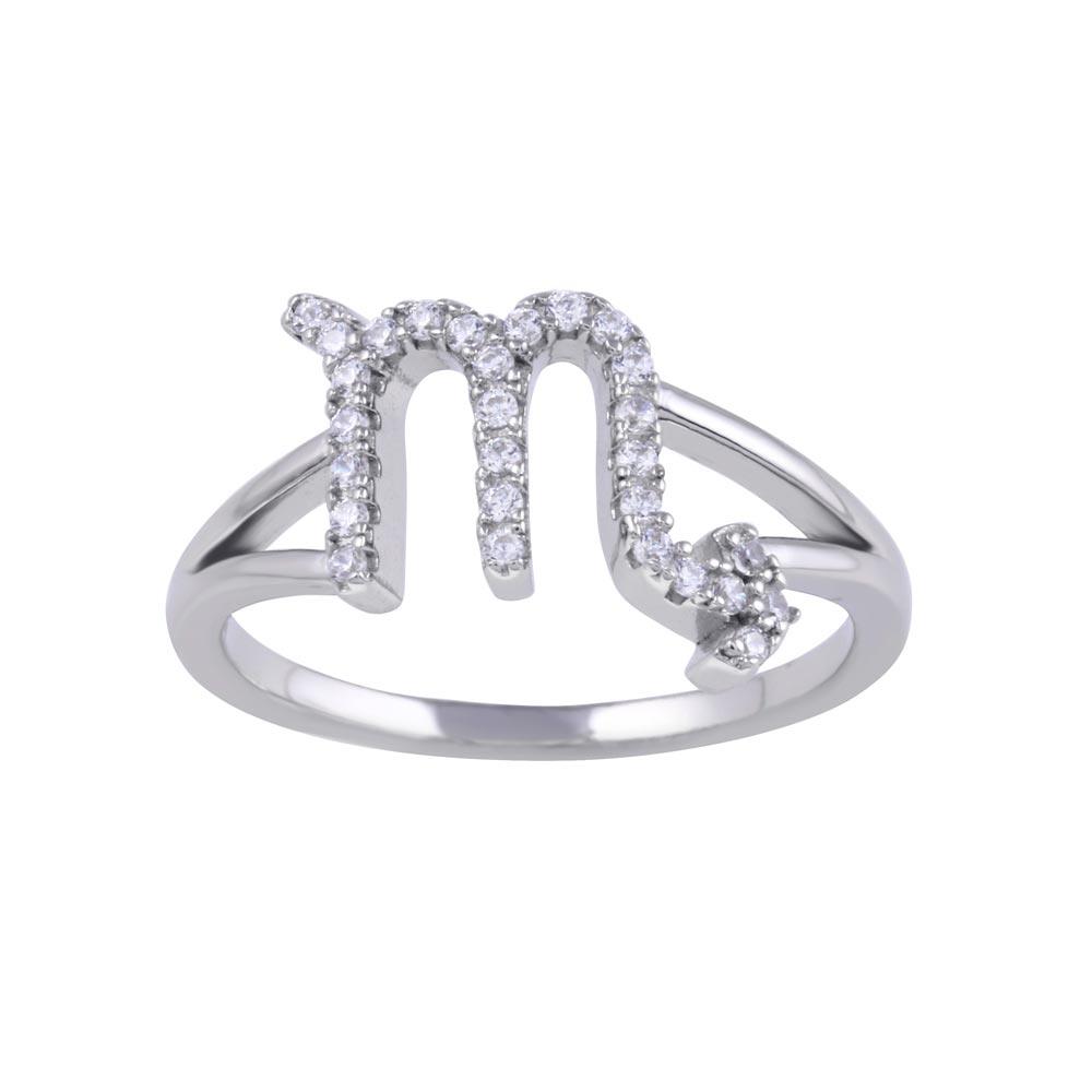 Rhodium Plated 925 Sterling Silver Scorpio CZ Zodiac Sign Ring - BGR01329 | Silver Palace Inc.