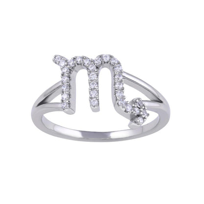 Rhodium Plated 925 Sterling Silver Scorpio CZ Zodiac Sign Ring - BGR01329 | Silver Palace Inc.