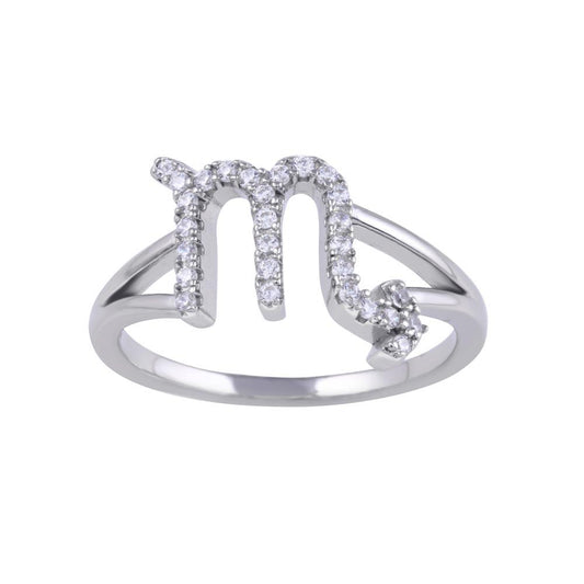 Rhodium Plated 925 Sterling Silver Scorpio CZ Zodiac Sign Ring - BGR01329 | Silver Palace Inc.