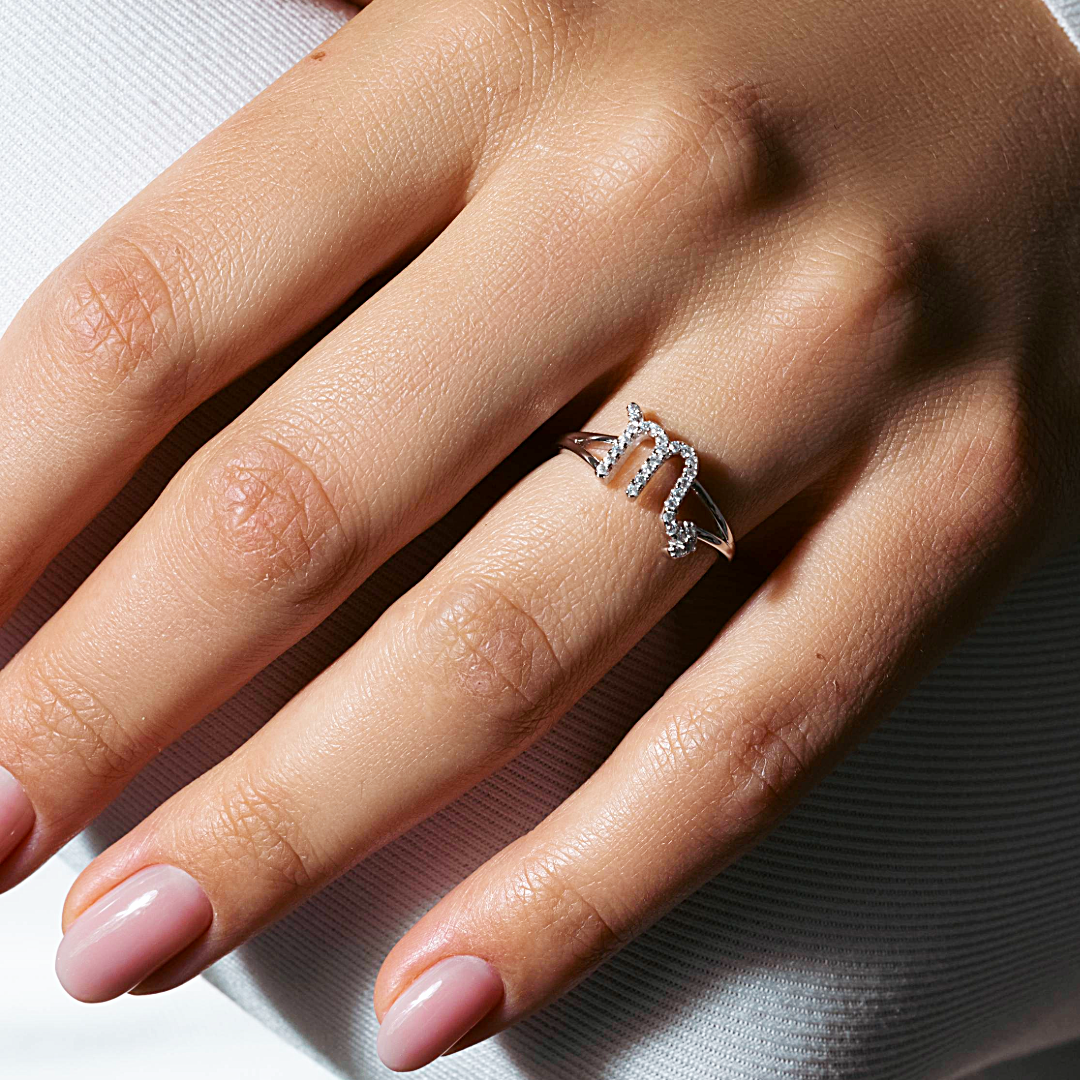 Rhodium Plated 925 Sterling Silver Scorpio CZ Zodiac Sign Ring - BGR01329