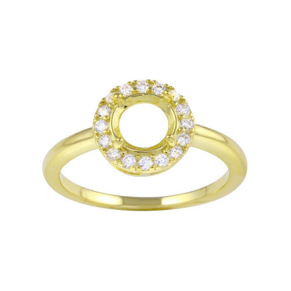 Silver 925 Gold Plated Clear CZ Round Mounting Ring - BGR01333GP | Silver Palace Inc.