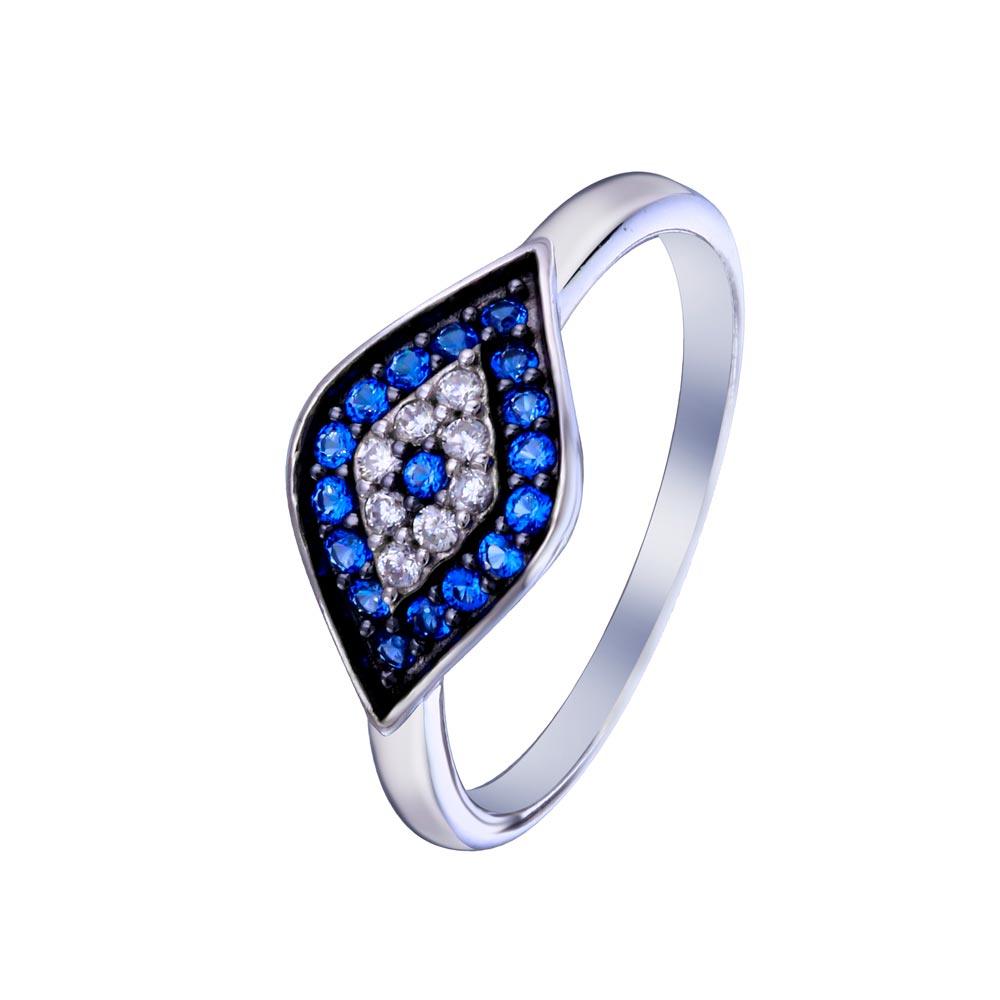 Rhodium Plated 925 Sterling Silver Evil Eye CZ Ring - BGR01335