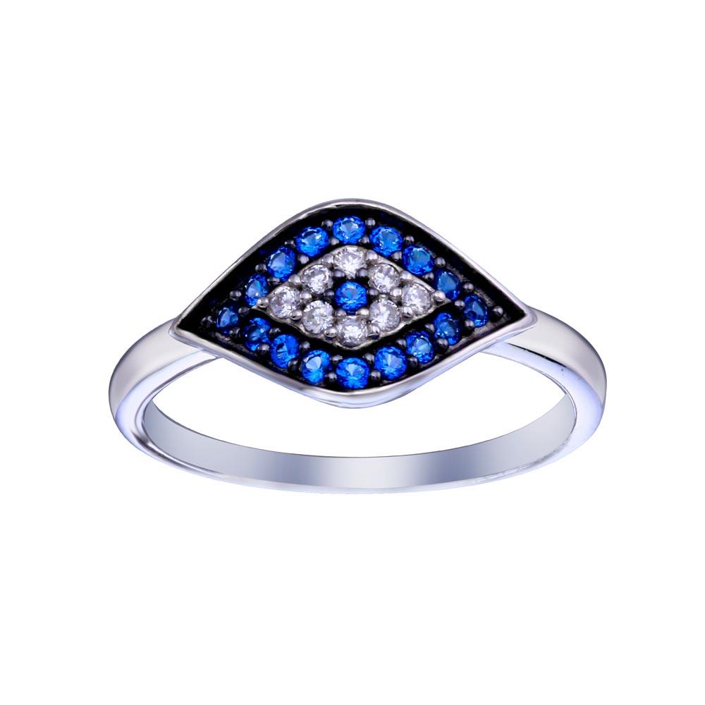 Rhodium Plated 925 Sterling Silver Evil Eye CZ Ring - BGR01335 | Silver Palace Inc.