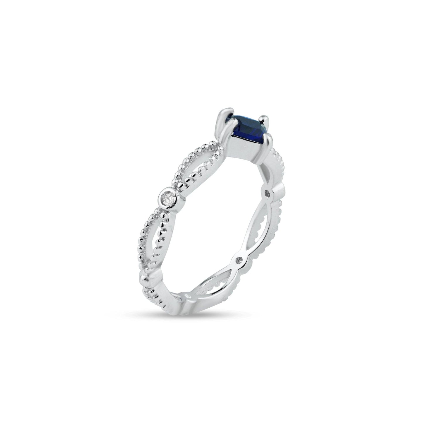 Rhodium Plated 925 Sterling Silver Marquise Blue CZ Ring - BGR01362BLU