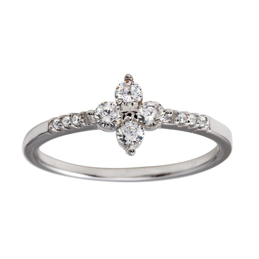 Silver 925 Rhodium Plated Flower CZ Ring - BGR01187 | Silver Palace Inc.