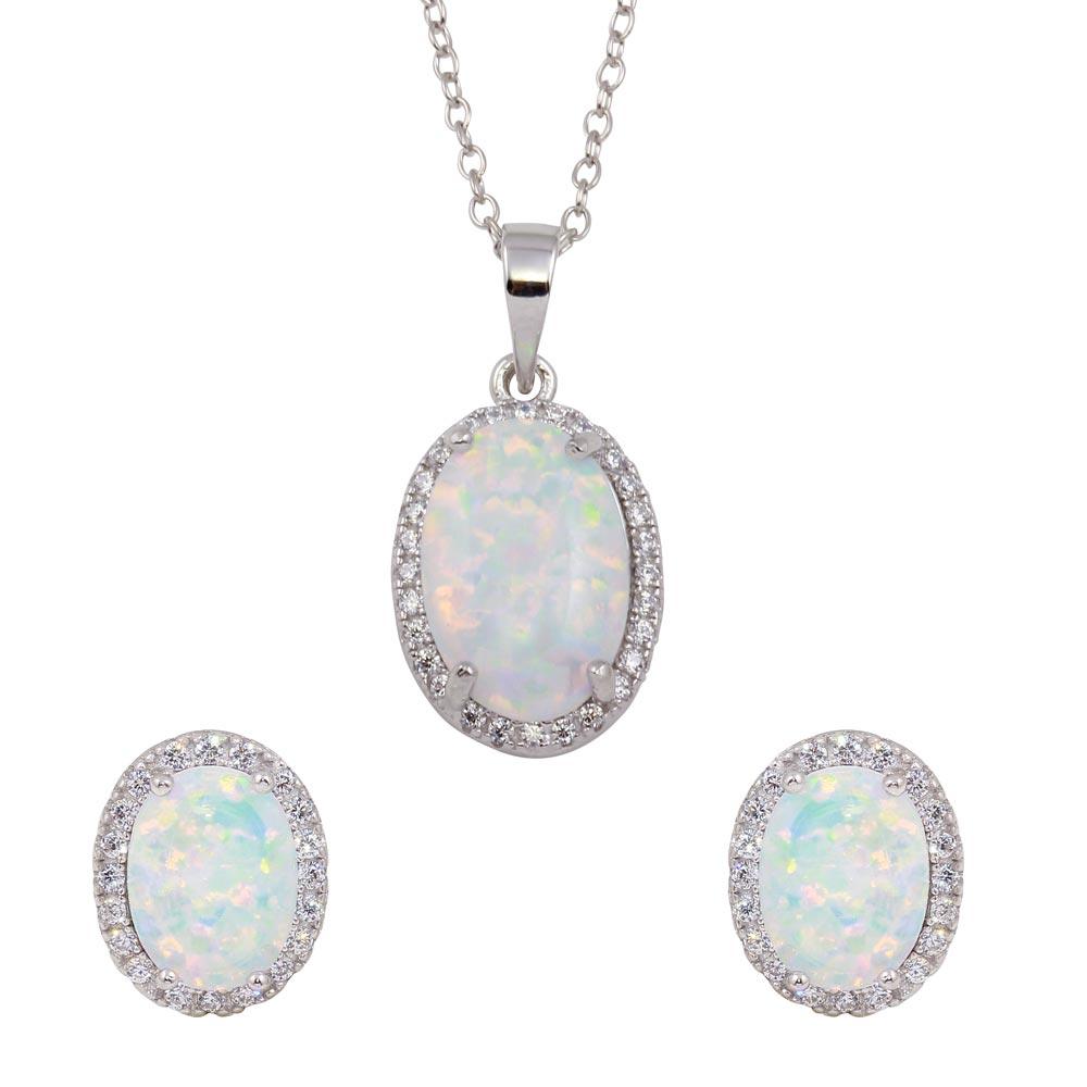 Silver 925 Rhodium Plated Oval Synthetic Opal Set with CZ - BGS00574 | Silver Palace Inc.