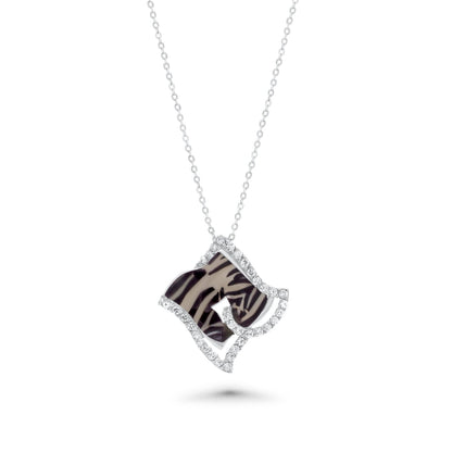 Clearance-Silver 925 Rhodium Plated Zebra Stripe Print Square Clear CZ French Clip Earring and Necklace Set - BGS00086
