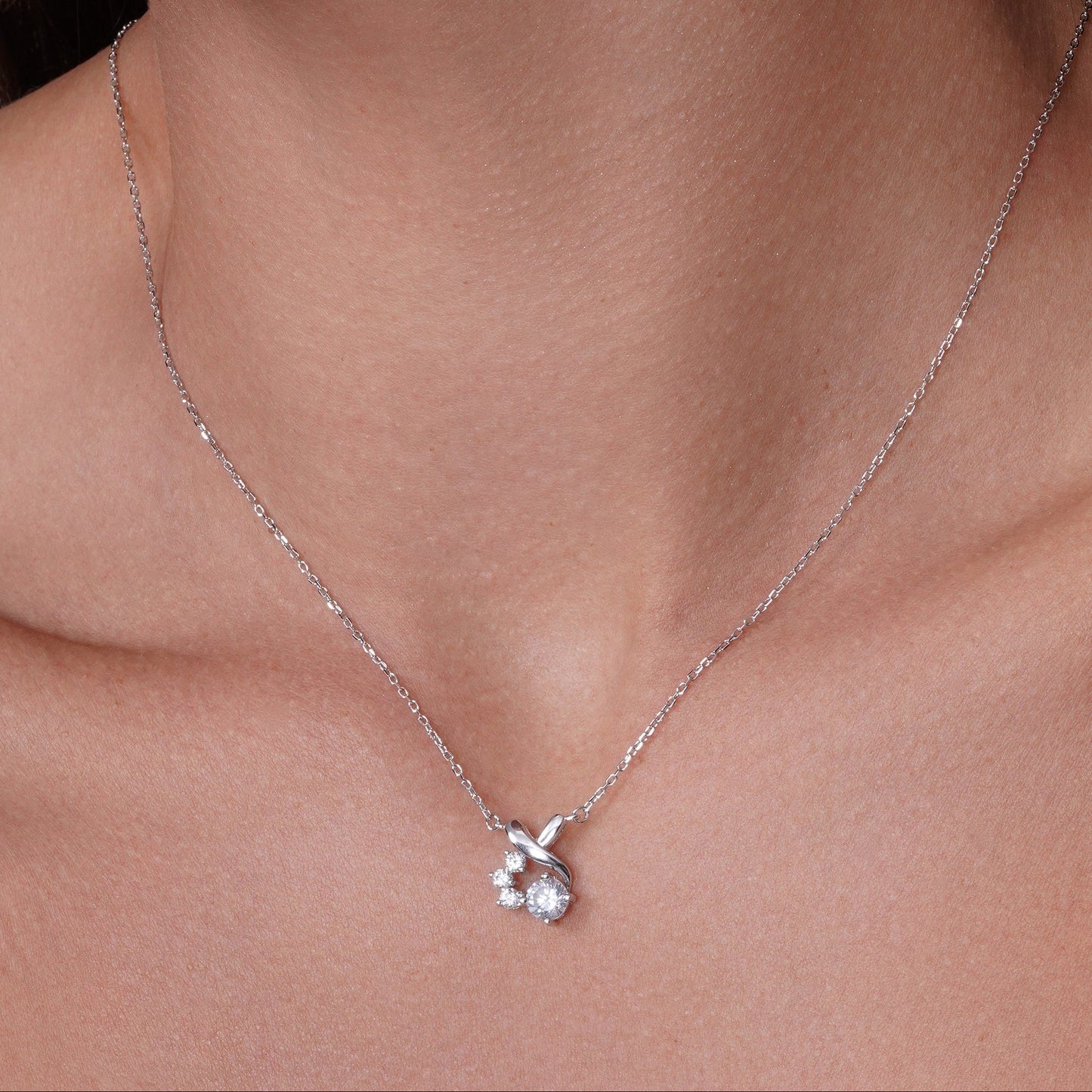 Silver 925 Rhodium Plated Individual Clear Twist Wrap CZ Stud Earring and Necklace Set - BGS00259