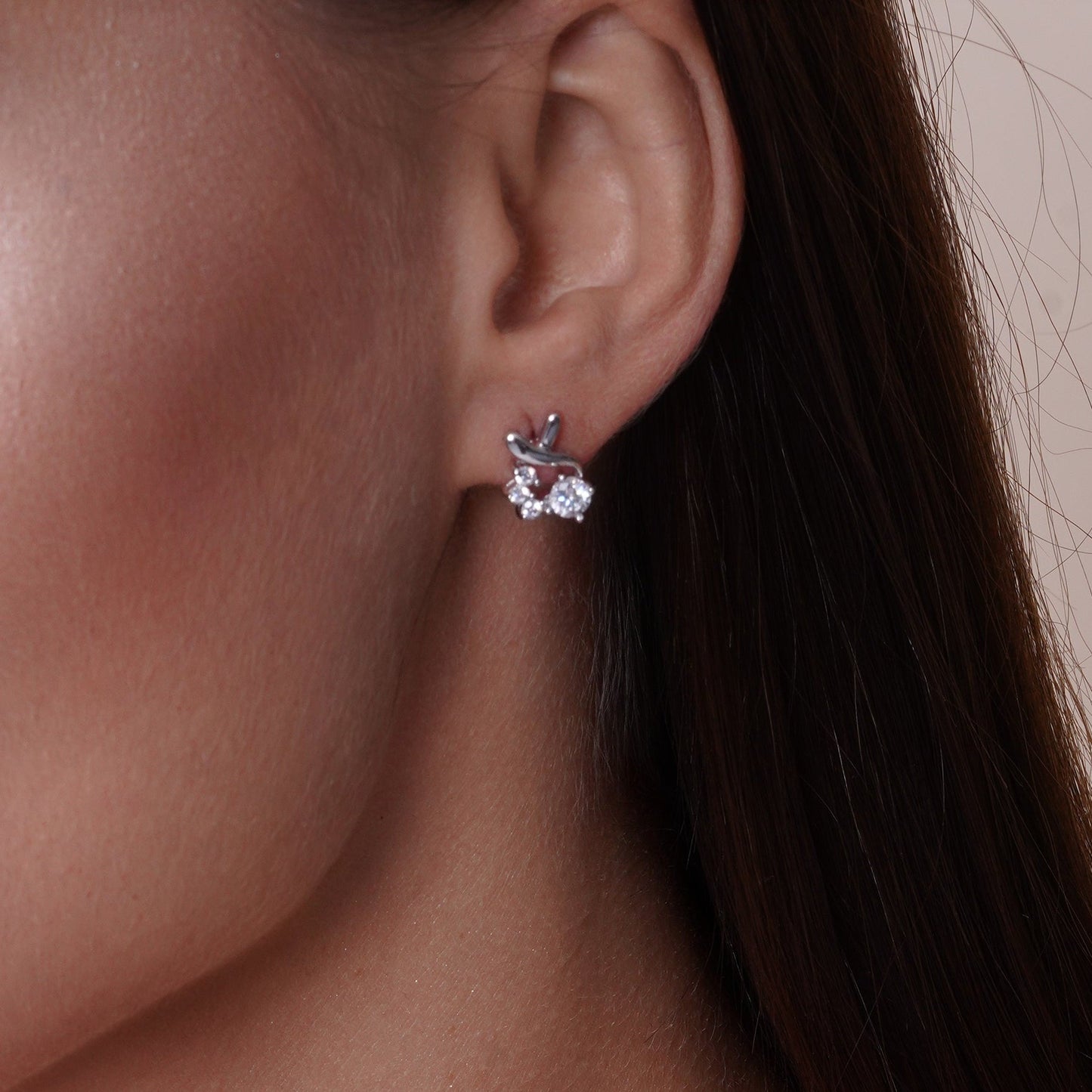 Silver 925 Rhodium Plated Individual Clear Twist Wrap CZ Stud Earring and Necklace Set - BGS00259