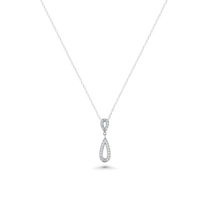 Silver 925 Rhodium Plated Clear Open Teardrop CZ Dangling Stud Earring and Dangling Necklace Set - BGS00261