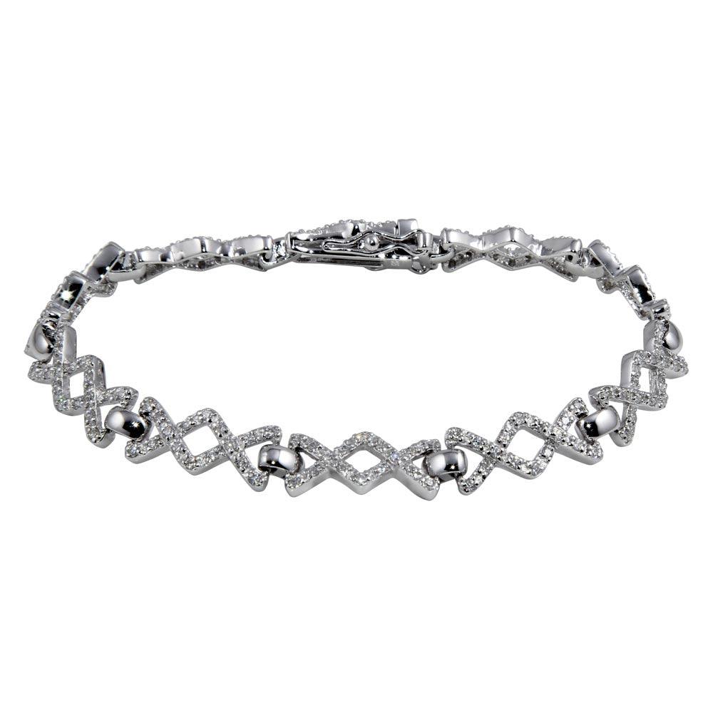 Silver 925 Rhodium Plated Zig-Zag Tennis Bracelet - BGB00315 | Silver Palace Inc.