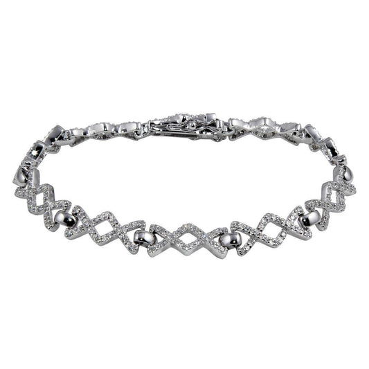 Silver 925 Rhodium Plated Zig-Zag Tennis Bracelet - BGB00315 | Silver Palace Inc.