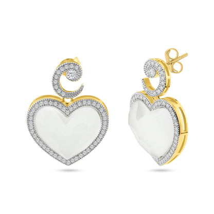 Clearance-Rhodium Plated 925 Sterling Silver Synthetic Stone and CZ Heart Set - BGS00407
