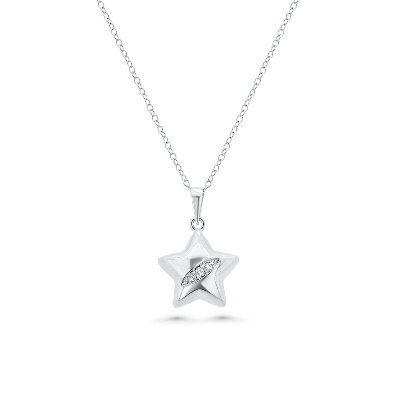 Silver 925 Rhodium Plated Clear Star Slash CZ Stud Earring and Necklace Set - BGS00436