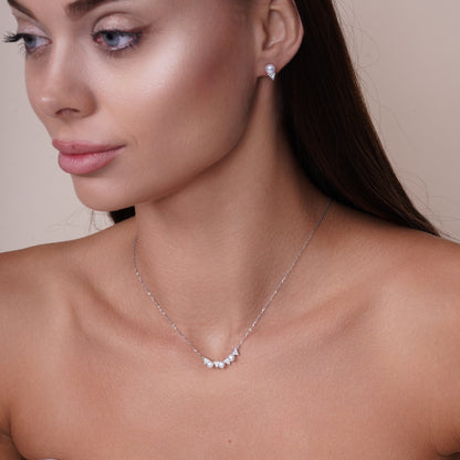 Rhodium Plated 925 Sterling Silver Triangle and Synthetic Pearl Pendant Necklace and Stud Earrings Set - BGS00555
