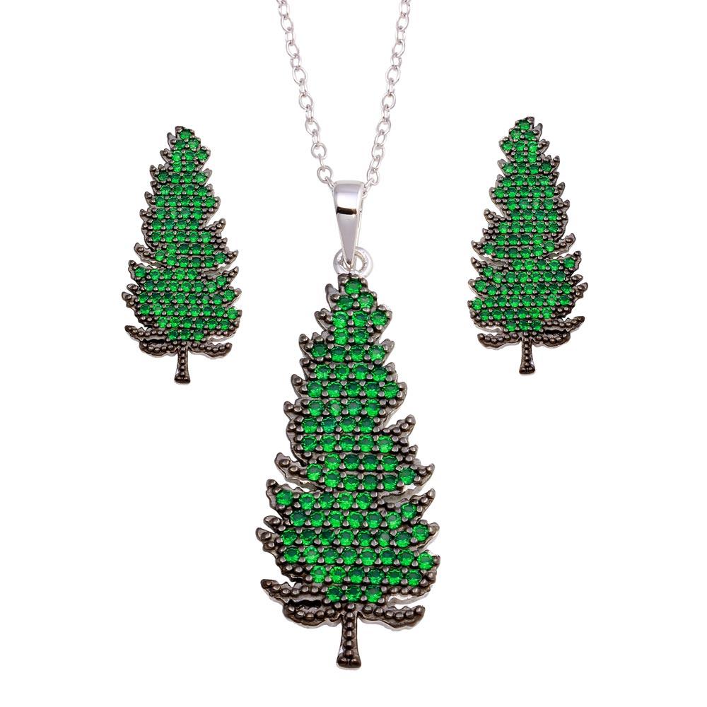 Silver 925 Rhodium Plated Christmas Tree Set - BGS00593 | Silver Palace Inc.