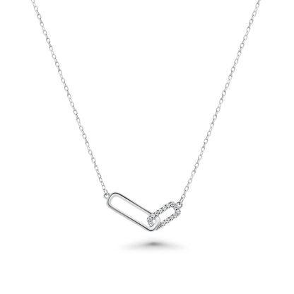 Rhodium Plated 925 Sterling Silver Bar Necklace and Earring Set with Clear CZ Stones- BGS00606