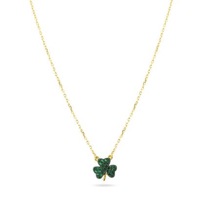 Gold Plated 925 Sterling Silver Mini Green Clover Set with CZ - BGS00610