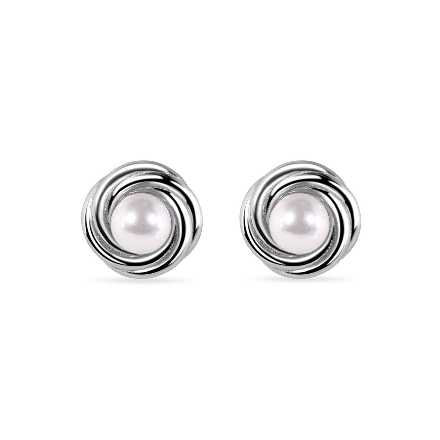 Rhodium Plated 925 Sterling Silver Round Swirl Design Syntethic Mother of Pearl Necklace and Stud Earring Matching Set  - BGS00628