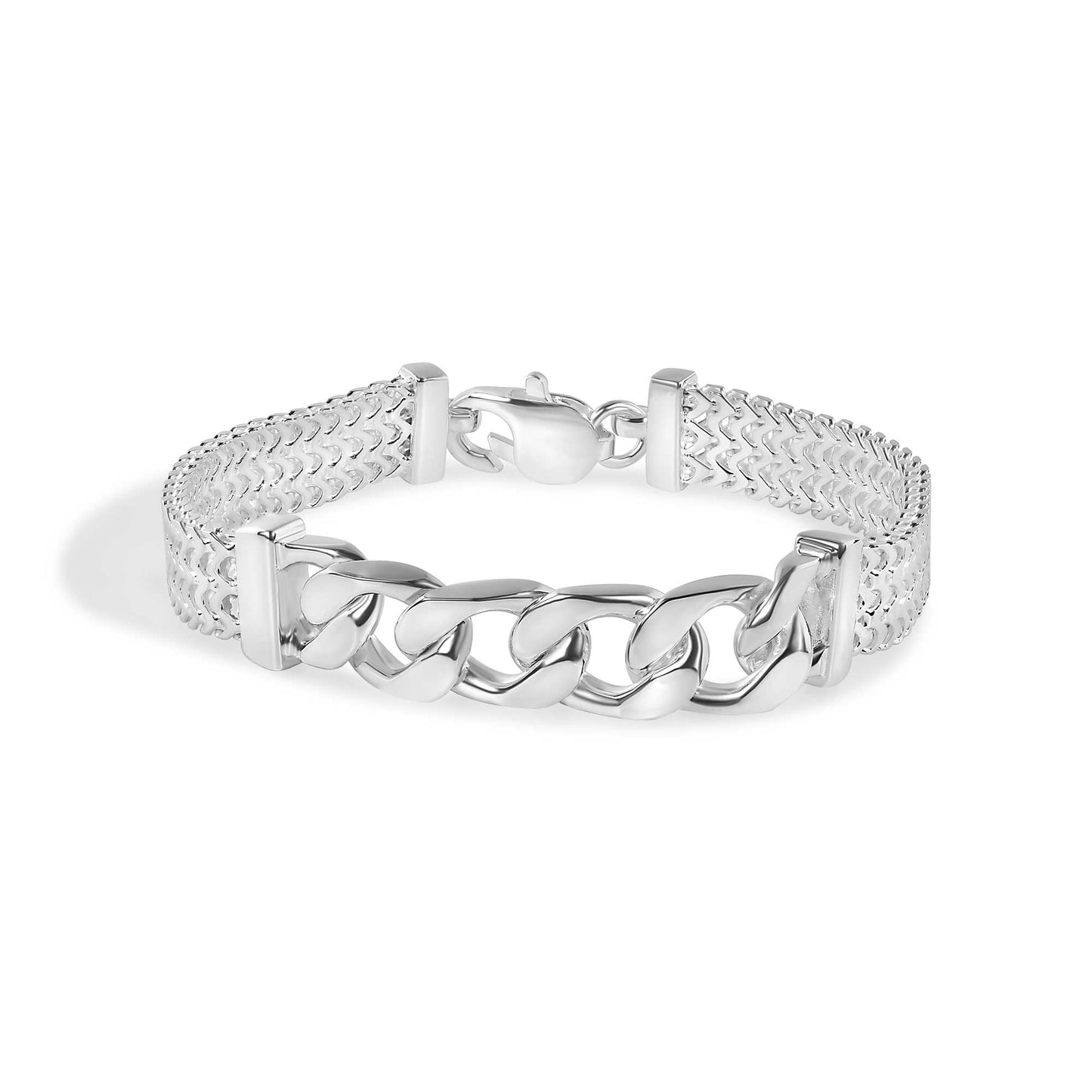 925 Sterling Silver  Zig Zag Curb Center 9.1mm Bracelet - CDIB00002