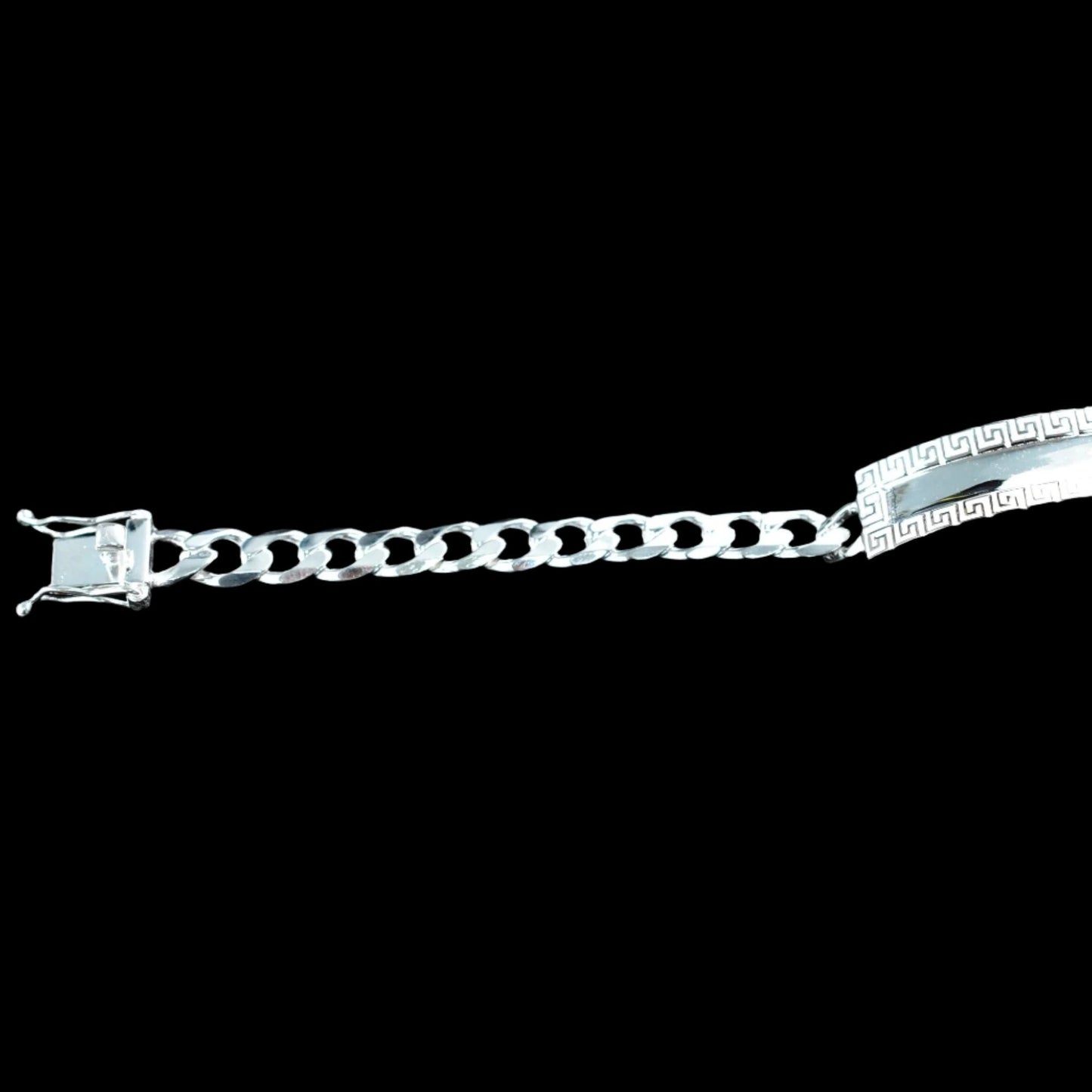 925 Sterling Silver Curb 6.8mm Greek Key ID Bracelet - CDIB00014